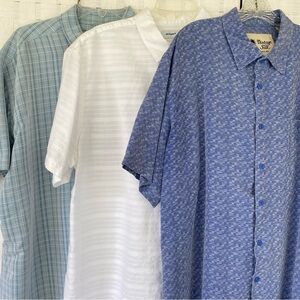 LOT of 3 Men's Hawaiian Shirts 2XL Blue Plaid White Textured Geometric Button Up
